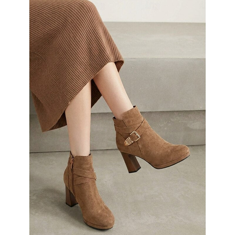Ankle Boots for Women with Block Heel and Buckle Detail - 1 - Stylewhipped