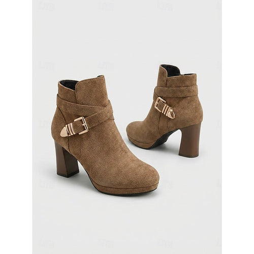 Ankle Boots for Women with Block Heel and Buckle Detail - 2 - Stylewhipped