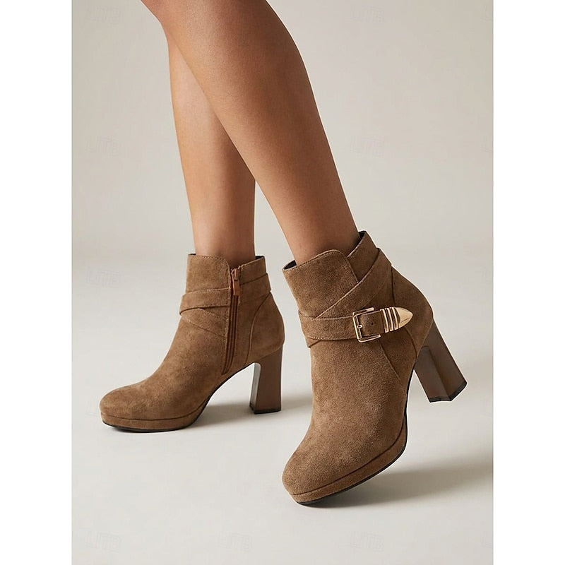 Ankle Boots for Women with Block Heel and Buckle Detail - 5 - Stylewhipped