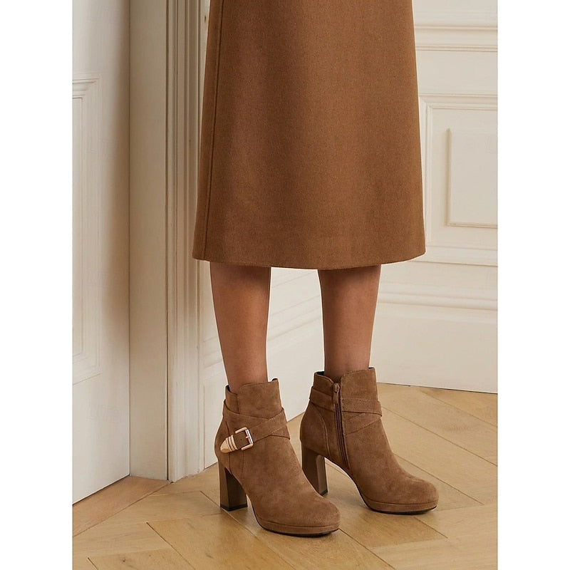 Ankle Boots for Women with Block Heel and Buckle Detail - 9 - Stylewhipped