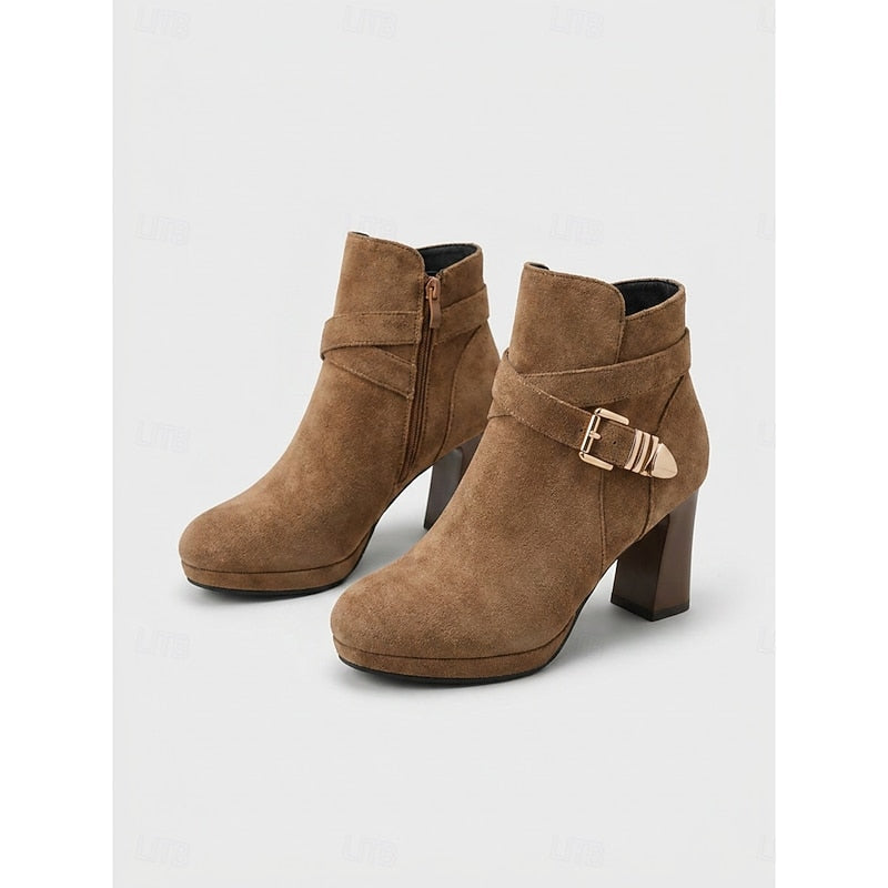 Ankle Boots for Women with Block Heel and Buckle Detail - 10 - Stylewhipped