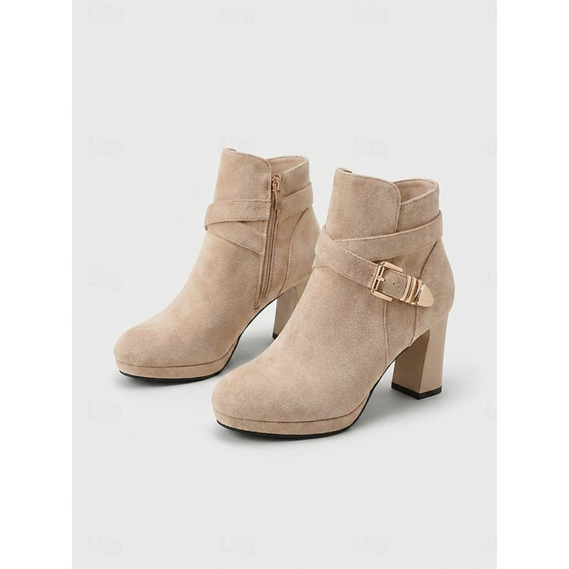 Ankle Boots for Women with Block Heel and Buckle Detail - 11 - Stylewhipped