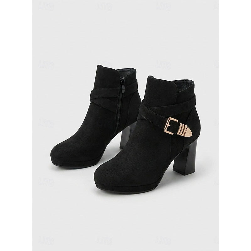 Ankle Boots for Women with Block Heel and Buckle Detail - 12 - Stylewhipped