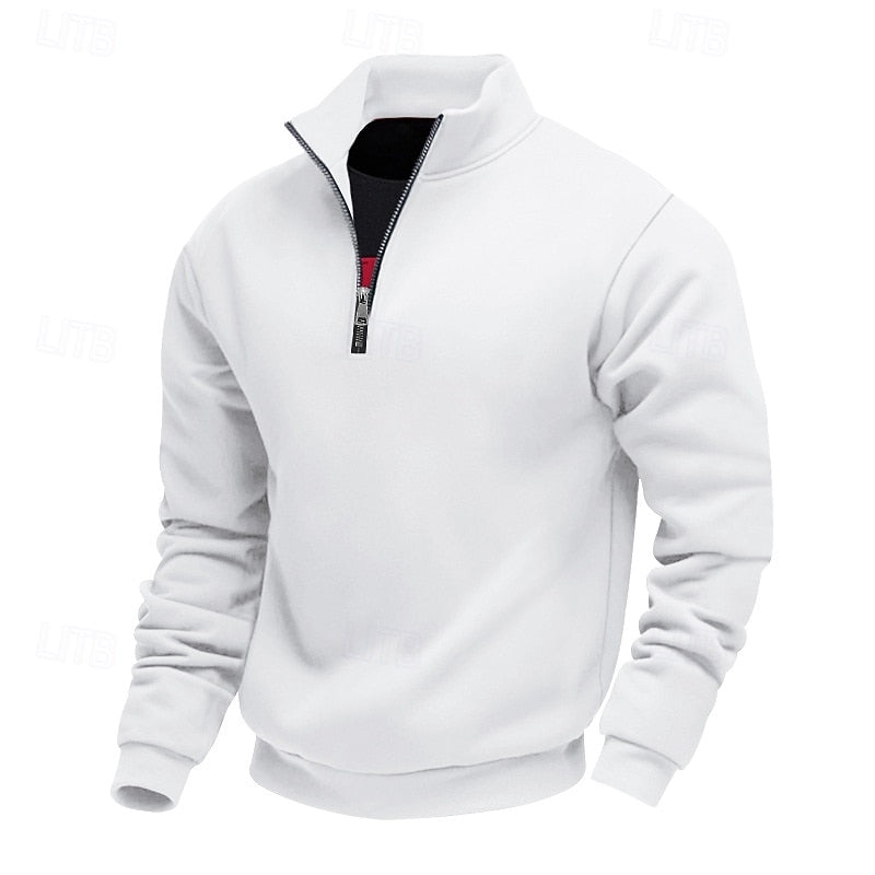 Men's Zip-Up Pullover with High Collar - 1 - Stylewhipped