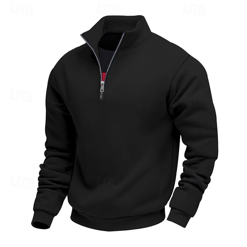 Men's Zip-Up Pullover with High Collar - 4 - Stylewhipped