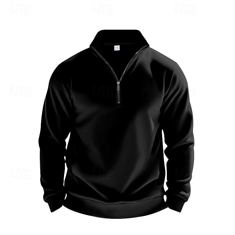 Men's Zip-Up Pullover with High Collar - 5 - Stylewhipped