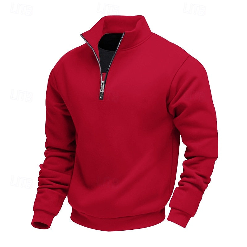 Men's Zip-Up Pullover with High Collar - 6 - Stylewhipped