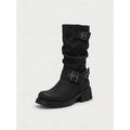 Women's Biker Boots with Chunky Heel and Buckle Detail - 2 - Stylewhipped