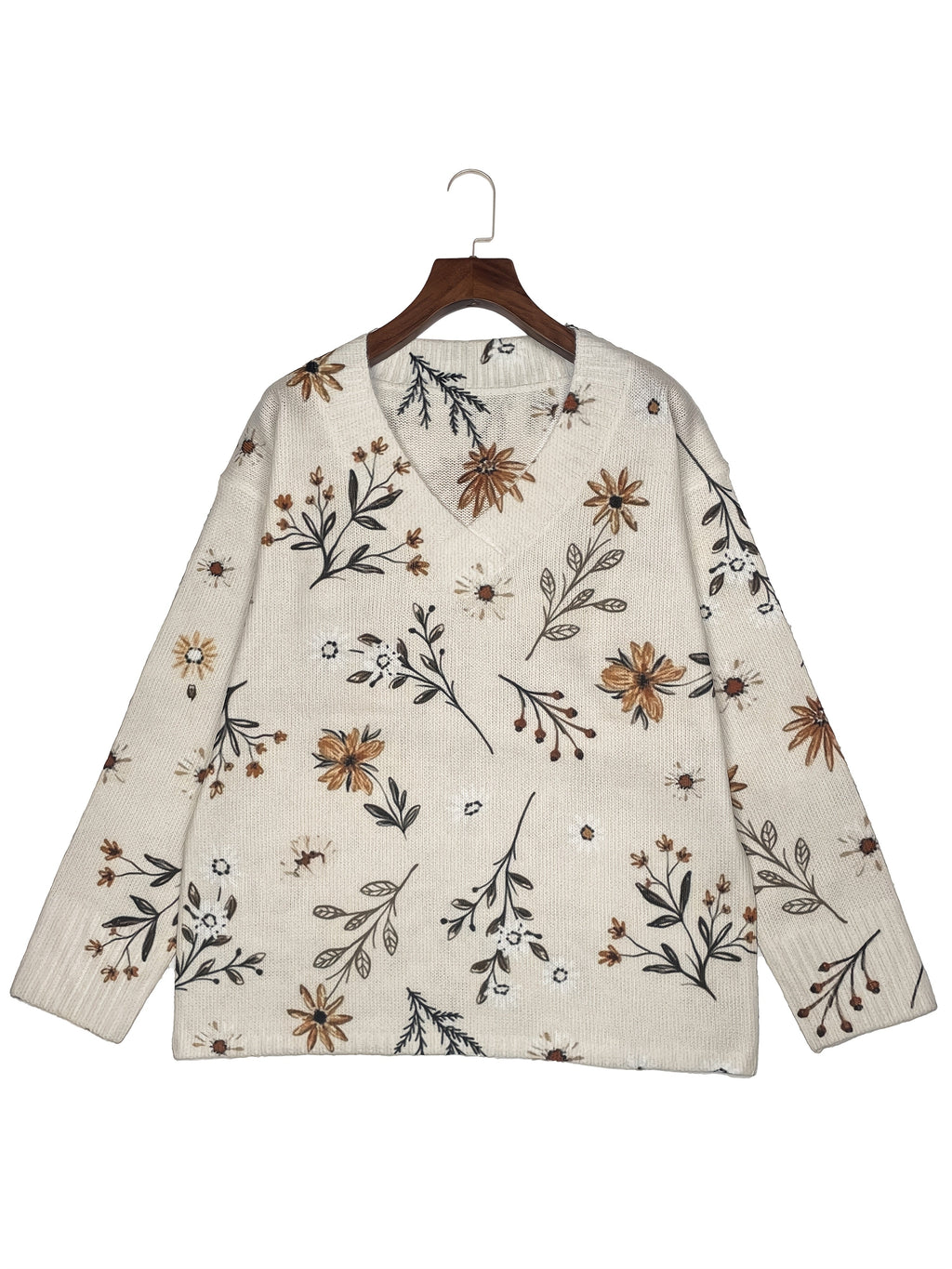 Floral Print Women's V-Neck Pullover with Relaxed Fit - 4 - Stylewhipped