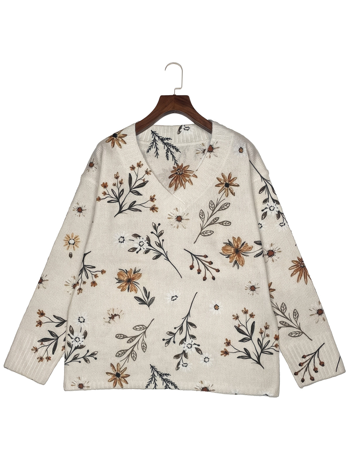 Floral Print Women's V-Neck Pullover with Relaxed Fit - 4 - Stylewhipped