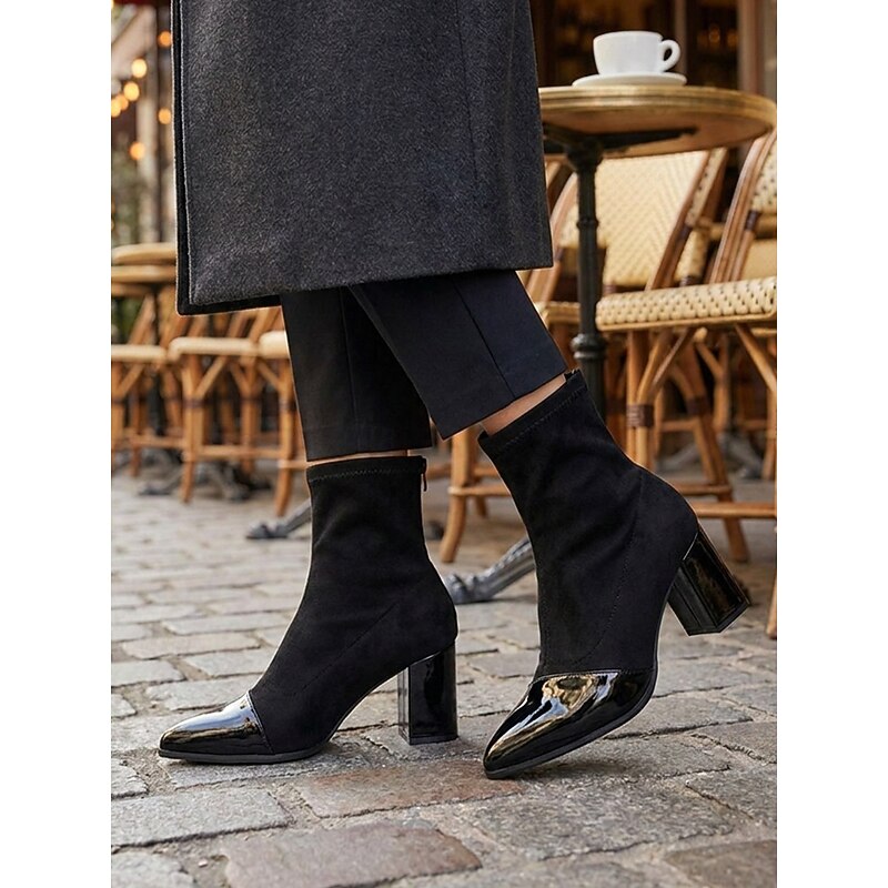 Block Heel Ankle Boots for Women with Glossy Toe - 1 - Stylewhipped
