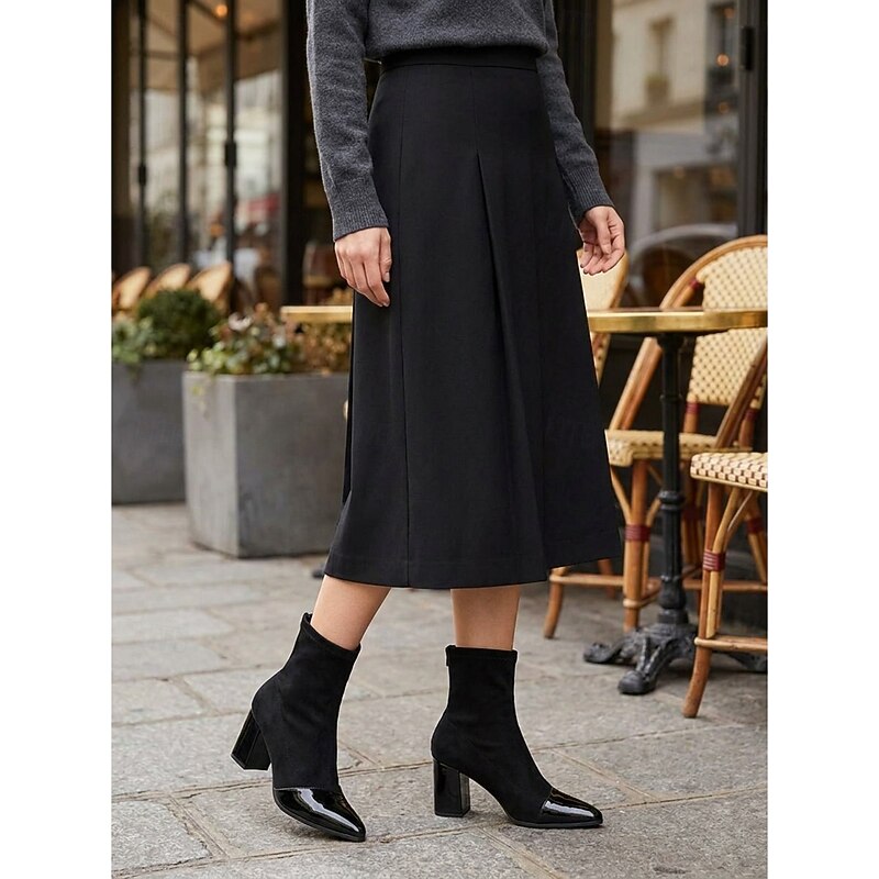 Block Heel Ankle Boots for Women with Glossy Toe - 2 - Stylewhipped