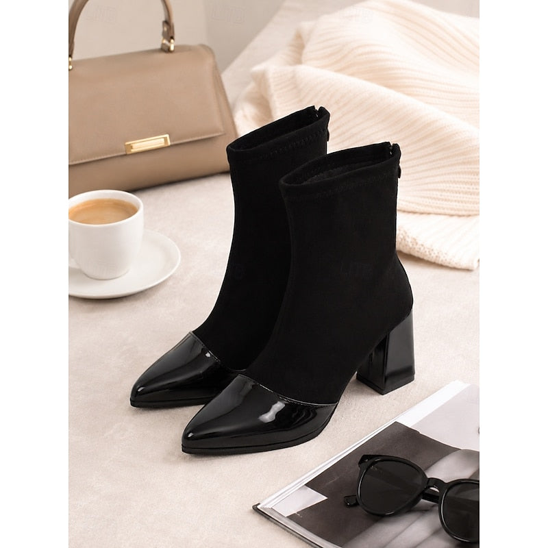 Block Heel Ankle Boots for Women with Glossy Toe - 3 - Stylewhipped