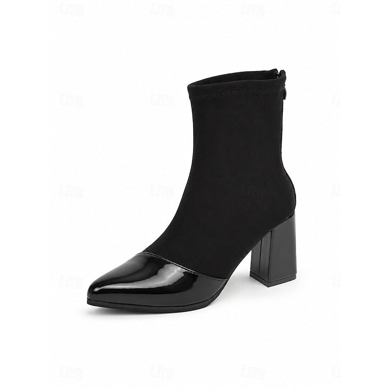 Block Heel Ankle Boots for Women with Glossy Toe - 5 - Stylewhipped