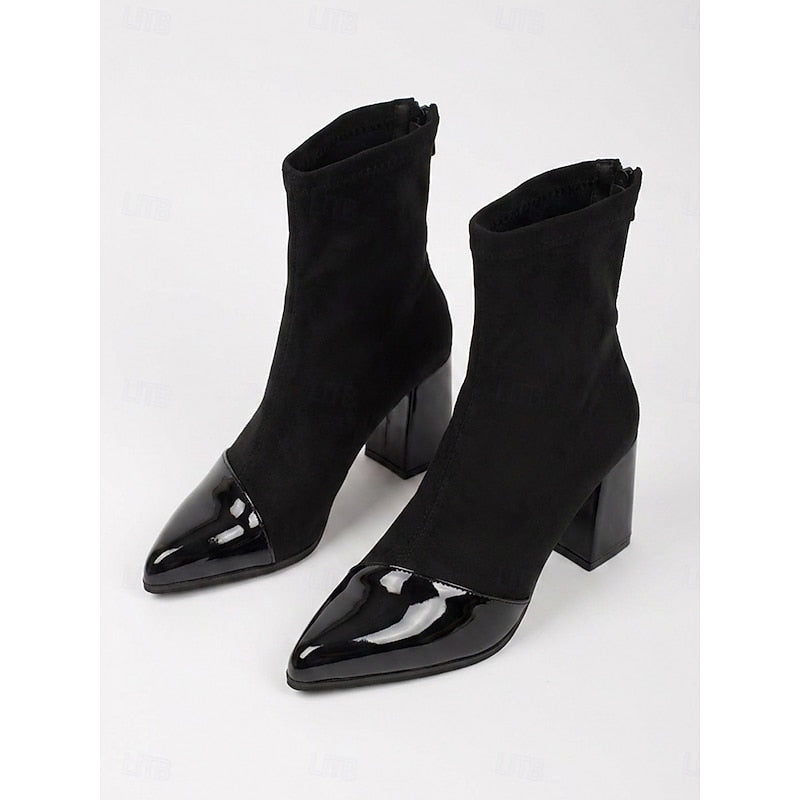 Block Heel Ankle Boots for Women with Glossy Toe - 6 - Stylewhipped