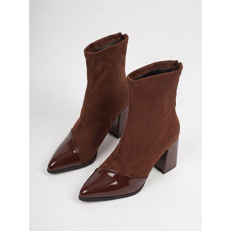 Block Heel Ankle Boots for Women with Glossy Toe - 7 - Stylewhipped