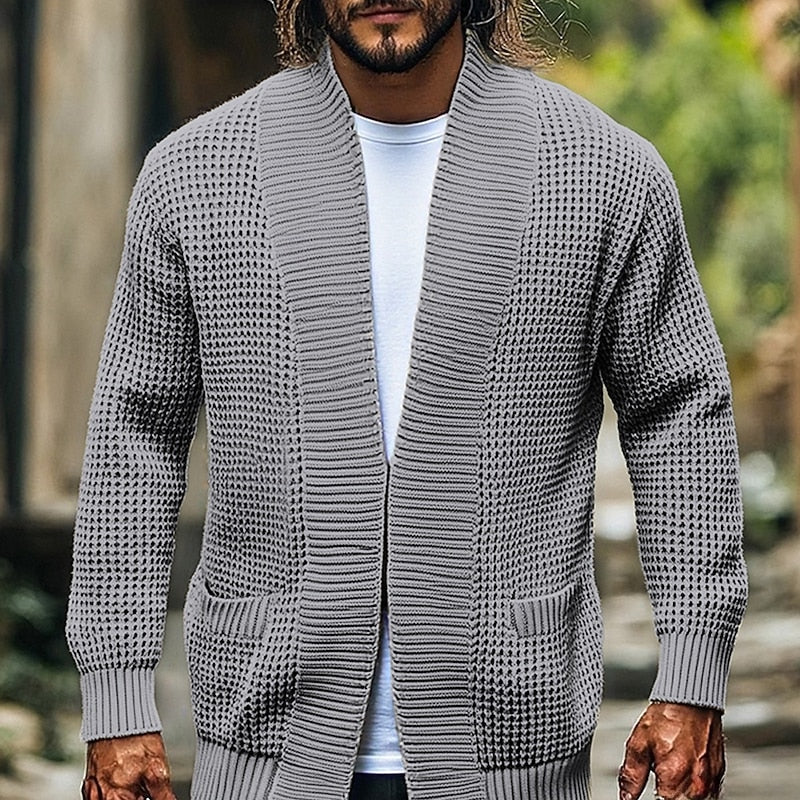Men's Cardigan with Open Front and Pockets - 2 - Stylewhipped