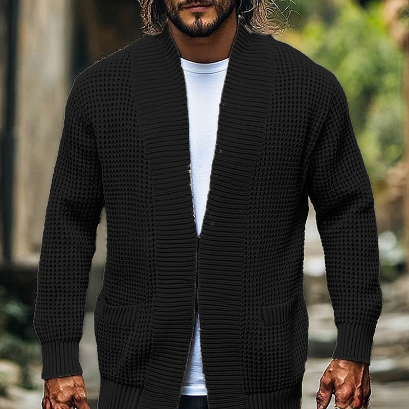 Men's Cardigan with Open Front and Pockets - 3 - Stylewhipped