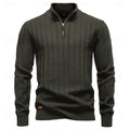 Men's Pullover with Stand-Up Collar and Zip in Olive Green - 1 - Stylewhipped