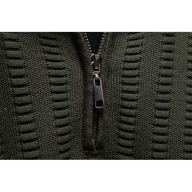 Men's Pullover with Stand-Up Collar and Zip in Olive Green - 3 - Stylewhipped