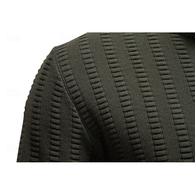 Men's Pullover with Stand-Up Collar and Zip in Olive Green - 5 - Stylewhipped