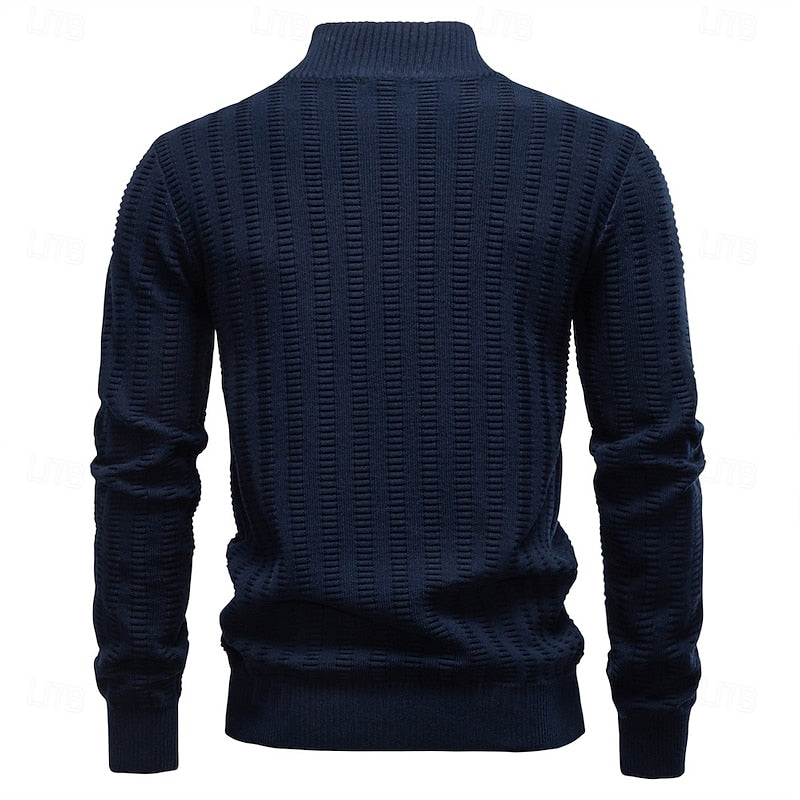 Men's Pullover with Stand-Up Collar and Zip in Olive Green - 11 - Stylewhipped