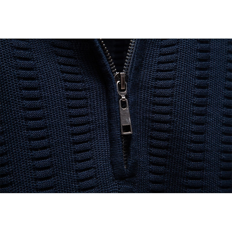 Men's Pullover with Stand-Up Collar and Zip in Olive Green - 12 - Stylewhipped