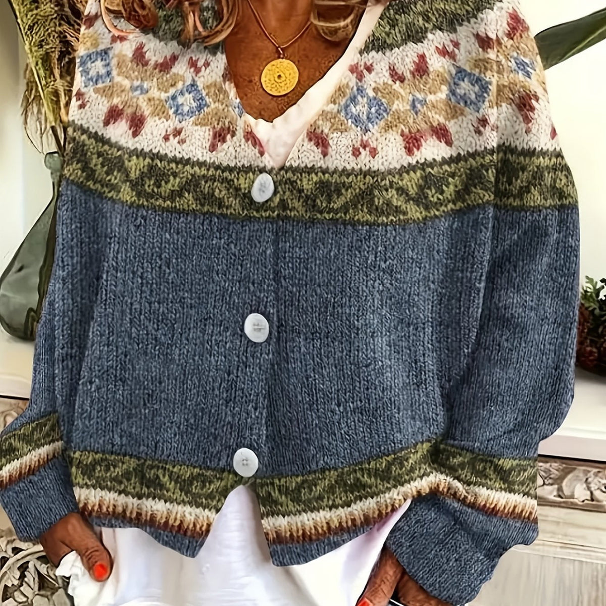 Cardigan Women’s Relaxed Fit with Button Front and Patterned Design - 1 - Stylewhipped