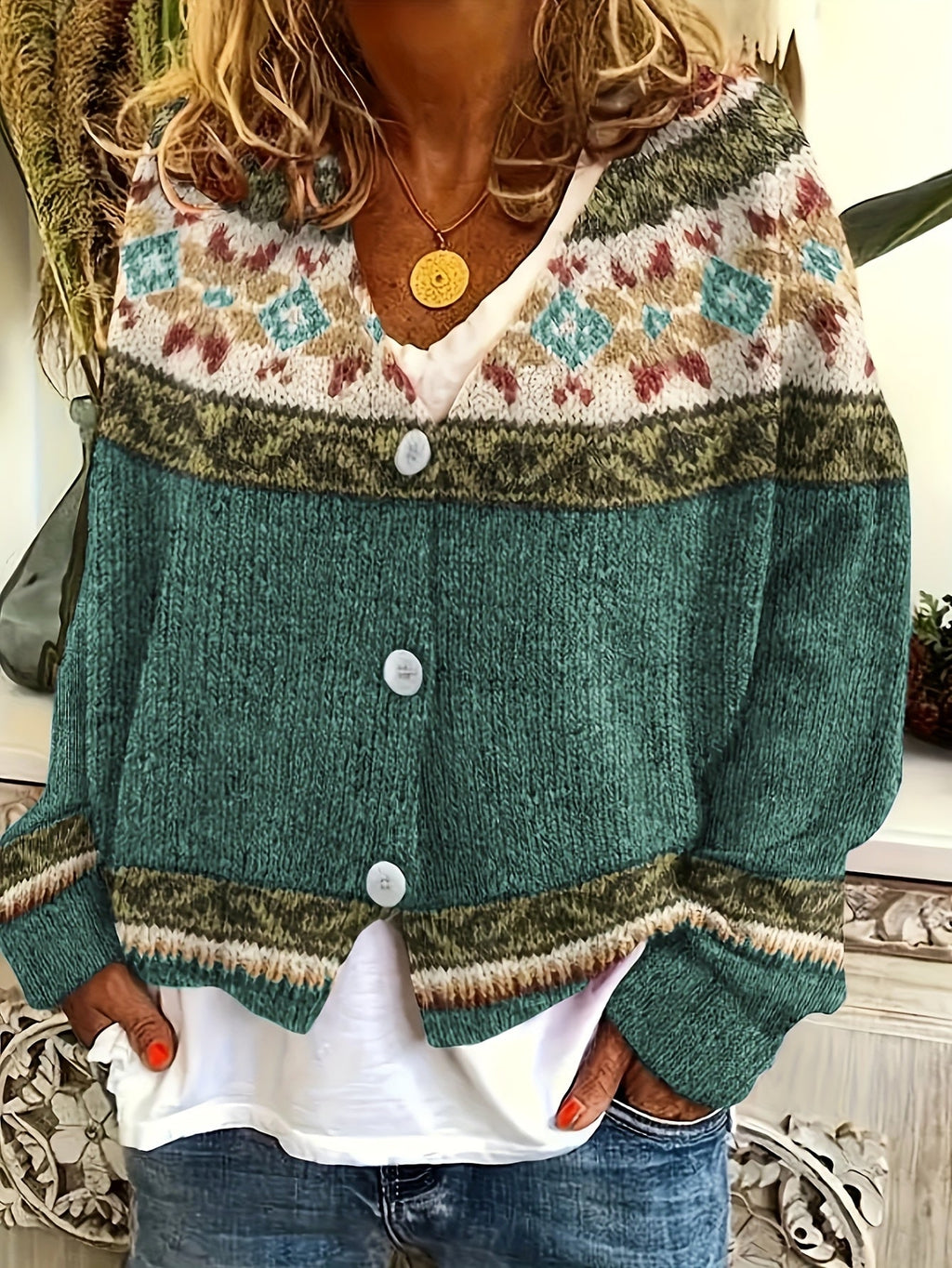 Cardigan Women’s Relaxed Fit with Button Front and Patterned Design - 6 - Stylewhipped