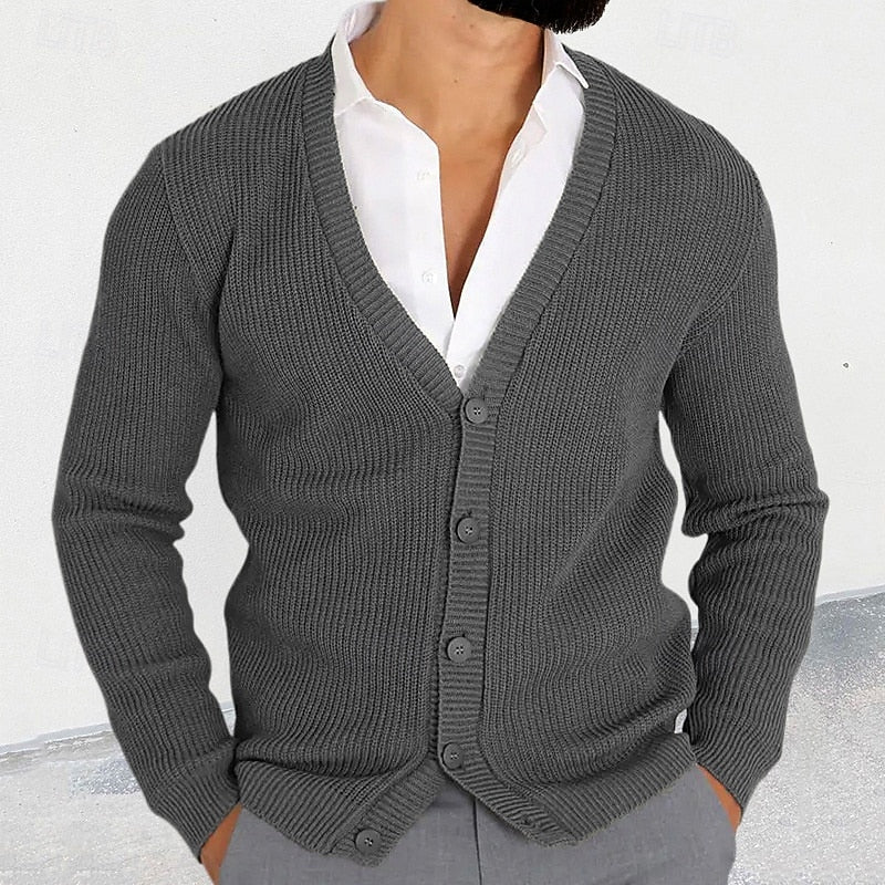 Cardigan for Men - V-Neck, Button-Up, Fitted Silhouette - 2 - Stylewhipped