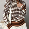 Women's Pullover with Stand Collar in Houndstooth Design - 1 - Stylewhipped