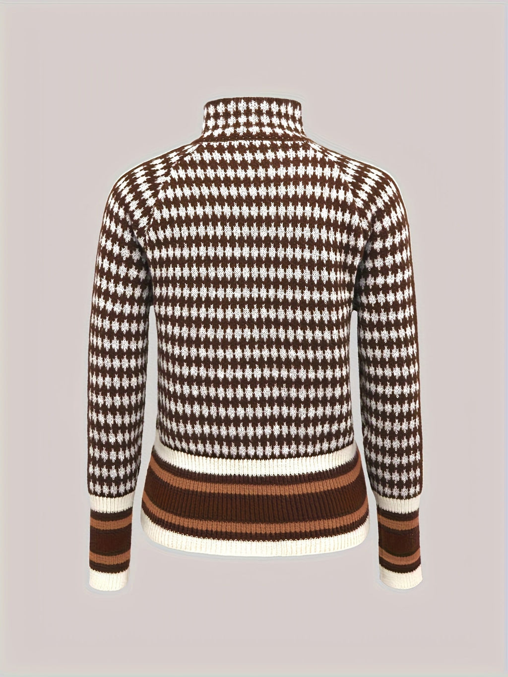 Women's Pullover with Stand Collar in Houndstooth Design - 2 - Stylewhipped