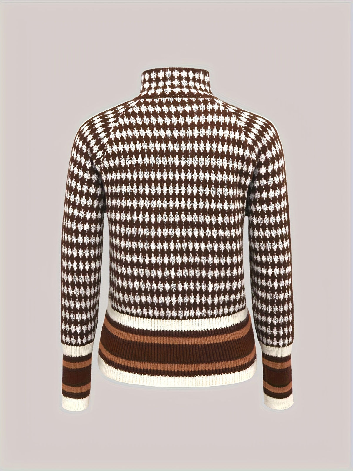 Women's Pullover with Stand Collar in Houndstooth Design - 2 - Stylewhipped