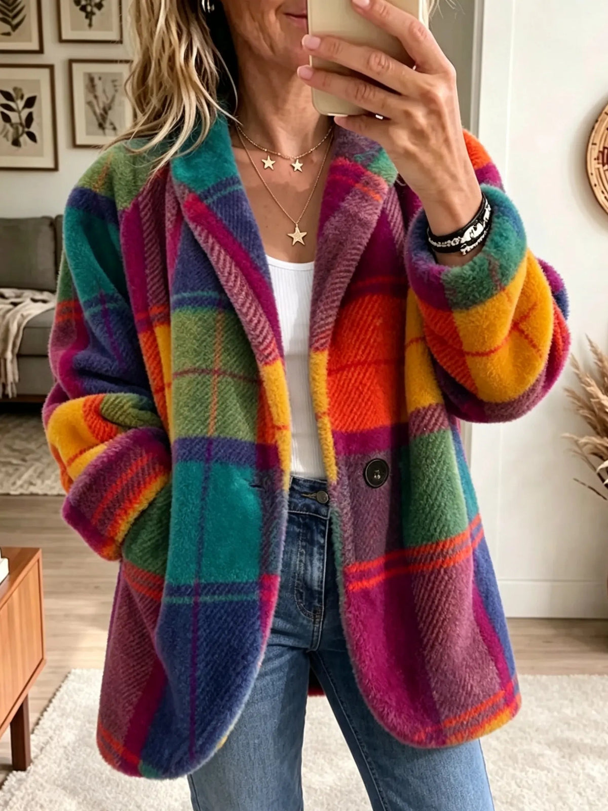 Checkered Women's Jacket with Relaxed Fit and Colourful Design - 1 - Stylewhipped