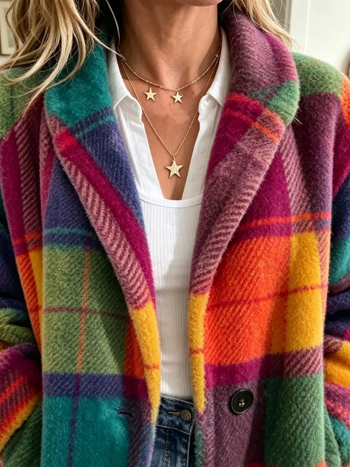 Checkered Women's Jacket with Relaxed Fit and Colourful Design - 4 - Stylewhipped