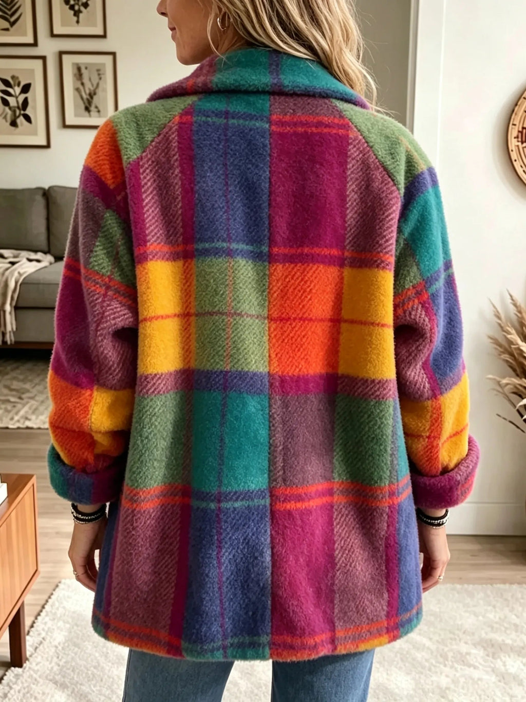Checkered Women's Jacket with Relaxed Fit and Colourful Design - 5 - Stylewhipped