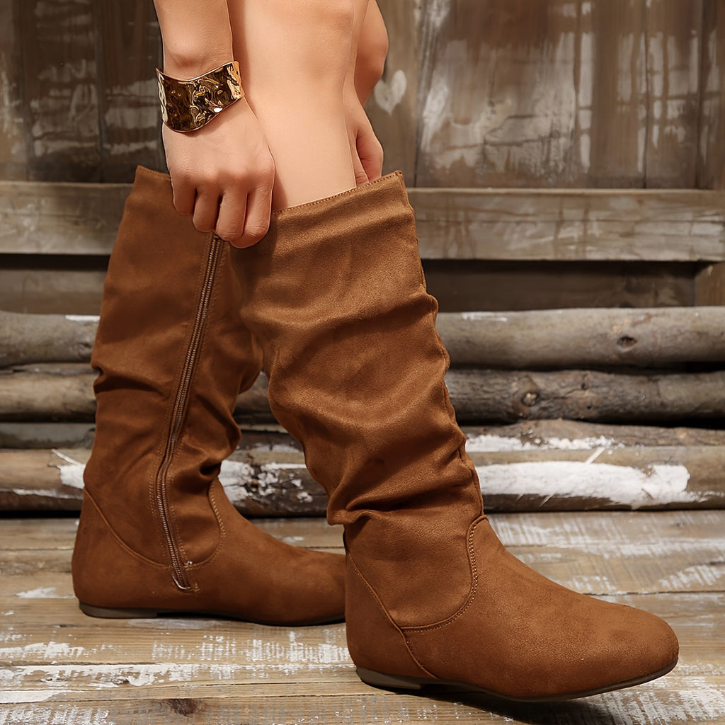 Slouchy Knee-High Boots for Women with Zip Closure - 9 - Stylewhipped