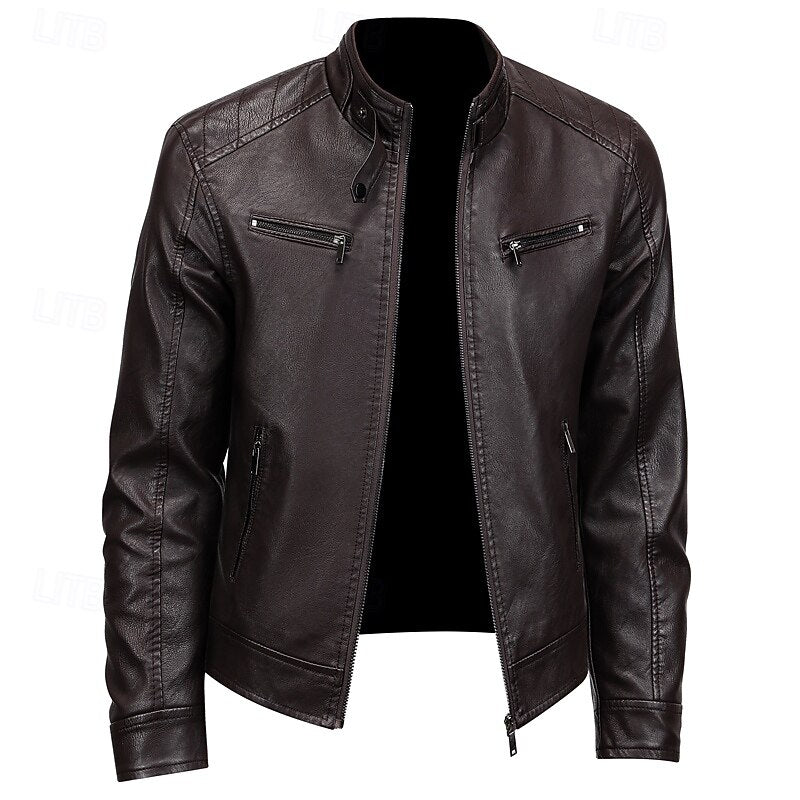 Biker Jacket Women's Fitted Style with Stand-Up Collar and Zip Pockets - 1 - Stylewhipped