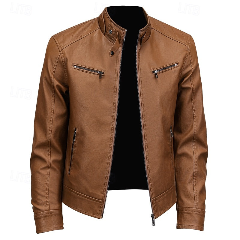 Biker Jacket Women's Fitted Style with Stand-Up Collar and Zip Pockets - 4 - Stylewhipped