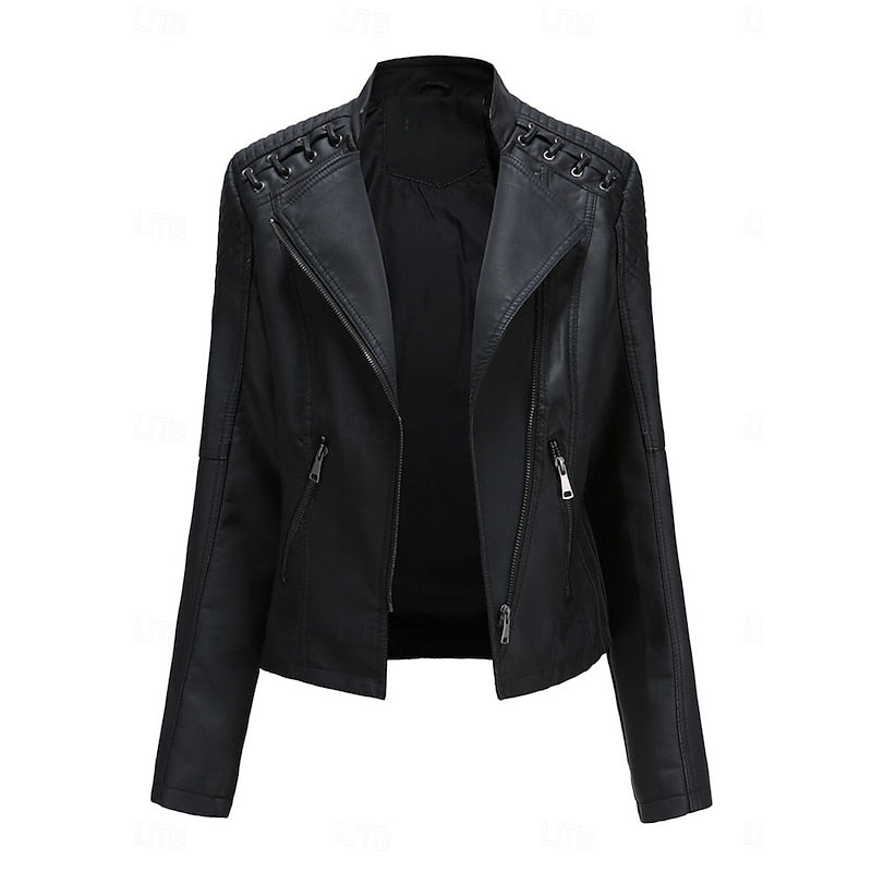 Biker Jacket Women's Tailored Cut with Asymmetrical Zip - 1 - Stylewhipped