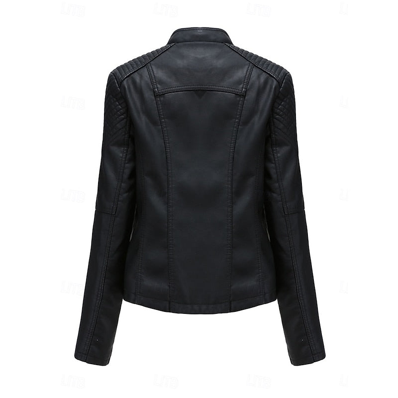 Biker Jacket Women's Tailored Cut with Asymmetrical Zip - 2 - Stylewhipped