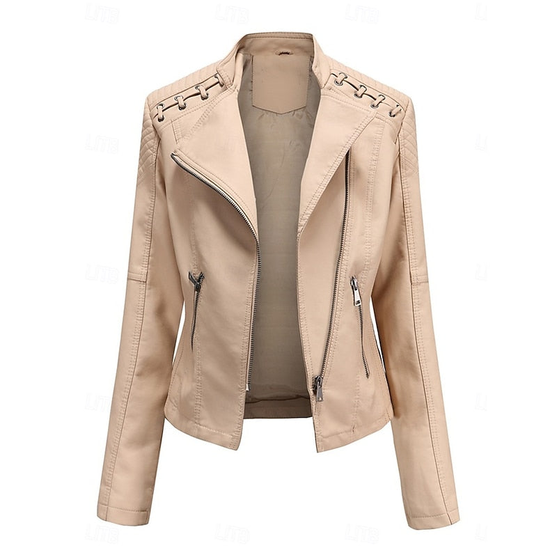 Biker Jacket Women's Tailored Cut with Asymmetrical Zip - 10 - Stylewhipped