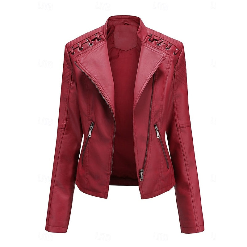 Biker Jacket Women's Tailored Cut with Asymmetrical Zip - 11 - Stylewhipped