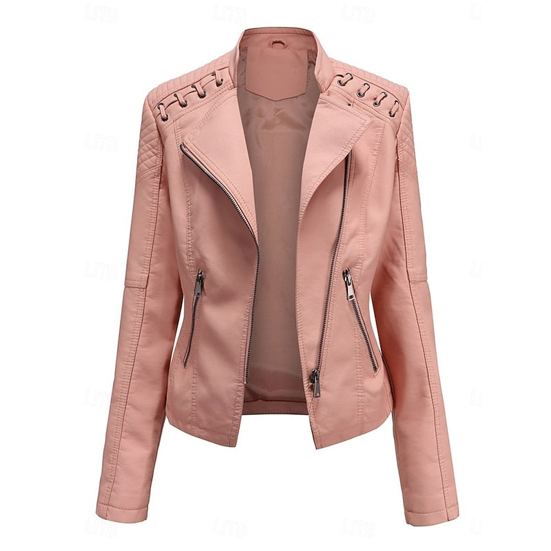 Biker Jacket Women's Tailored Cut with Asymmetrical Zip - 12 - Stylewhipped