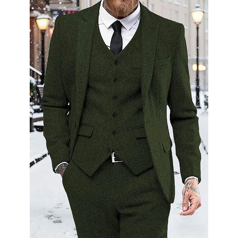 Men's Suit Set with Blazer and Waistcoat in Dark Green Houndstooth - 1 - Stylewhipped