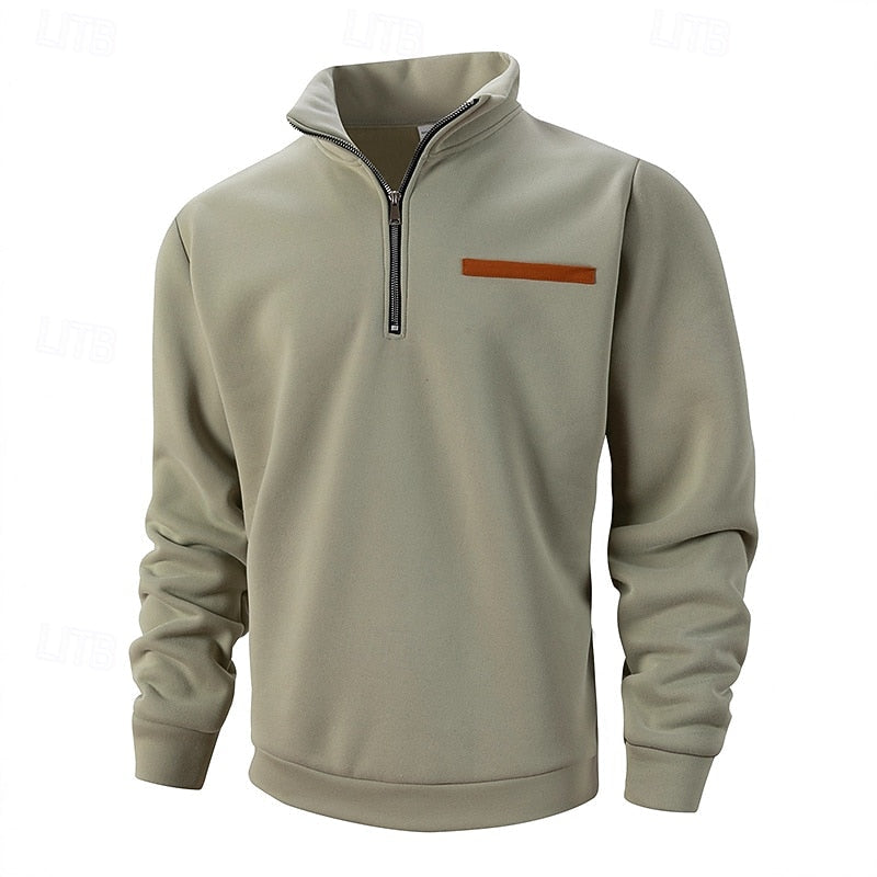 Men's Pullover with Zip Collar and Contrast Pocket - 3 - Stylewhipped