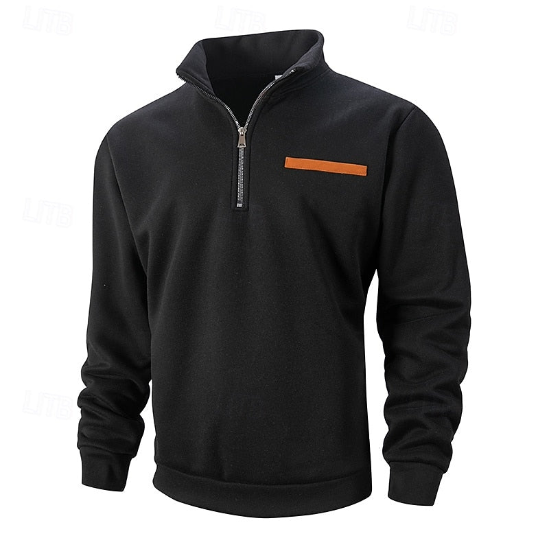 Men's Pullover with Zip Collar and Contrast Pocket - 4 - Stylewhipped