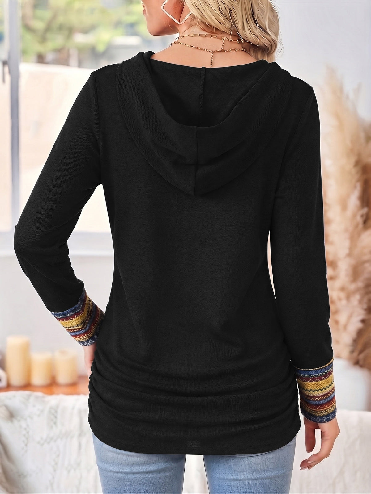 Pullover Women's Long Sleeve with Hood and Button Detail - 3 - Stylewhipped