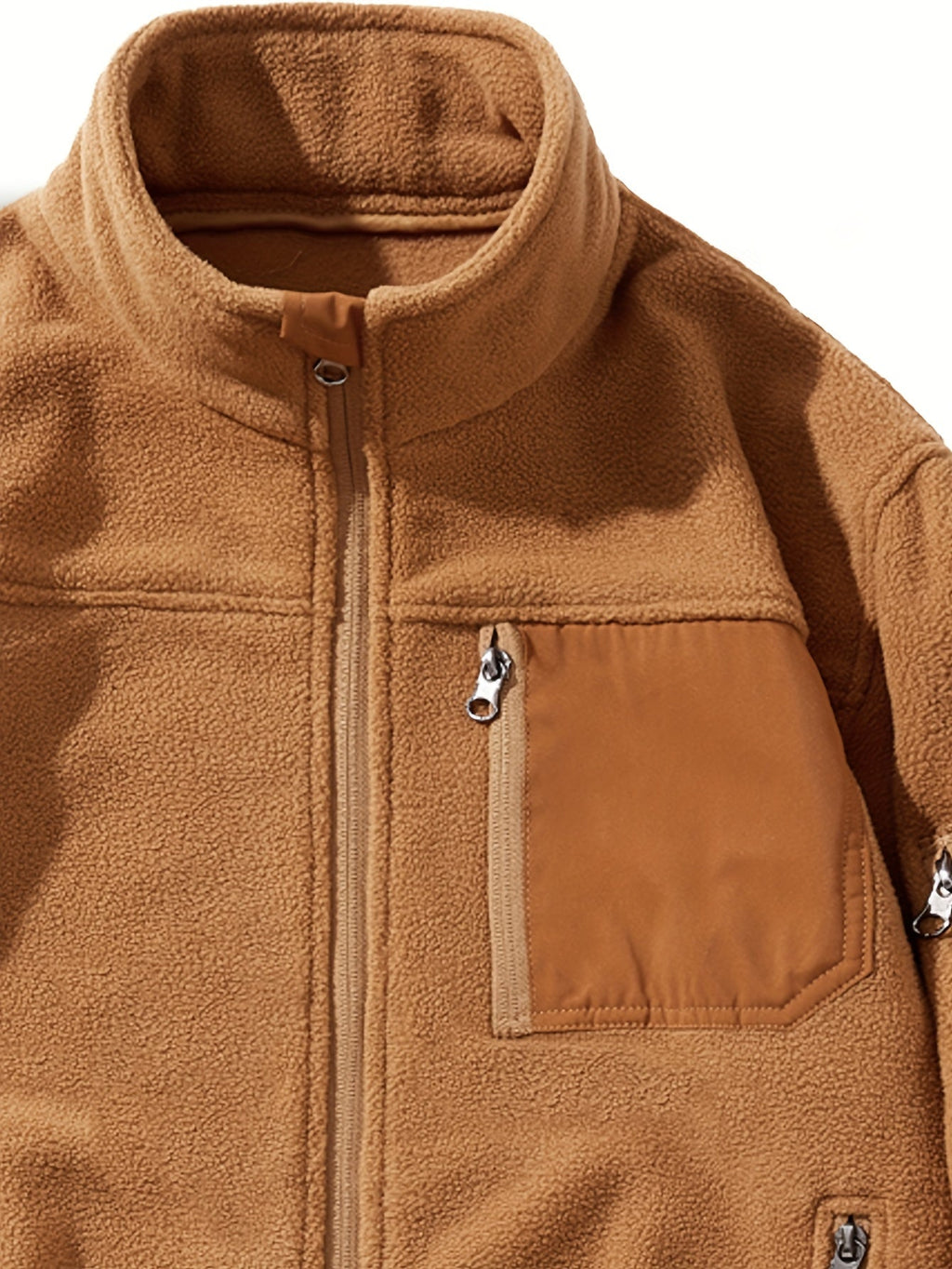 Stylish Fleece Jacket for Men with Stand-Up Collar and Functional Pockets - 7 - Stylewhipped