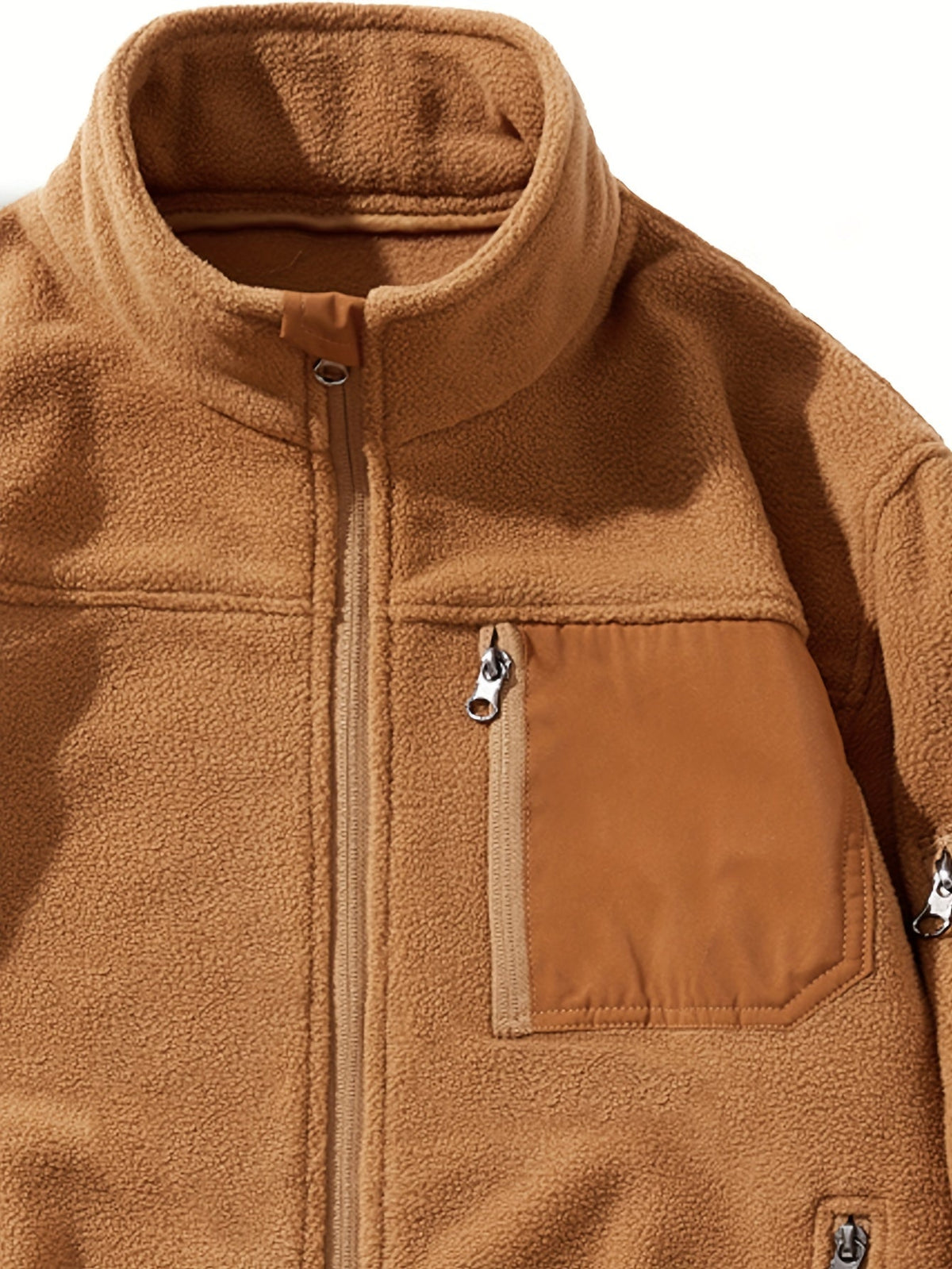 Stylish Fleece Jacket for Men with Stand-Up Collar and Functional Pockets - 7 - Stylewhipped